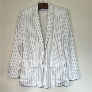 Steve Madden White and Black Striped Linen Blazer